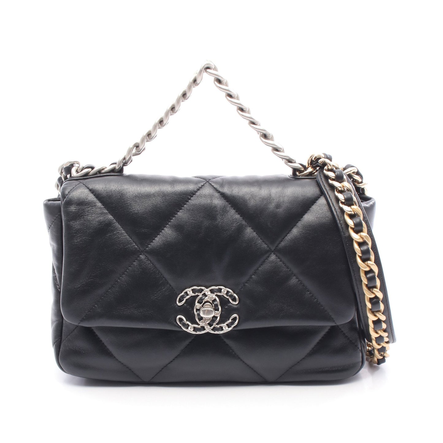 19 ディズヌフ マトラッセ チェーンショルダーバッグ レザー ブラック コンビ金具 2WAY シャネル バッグ CHANEL