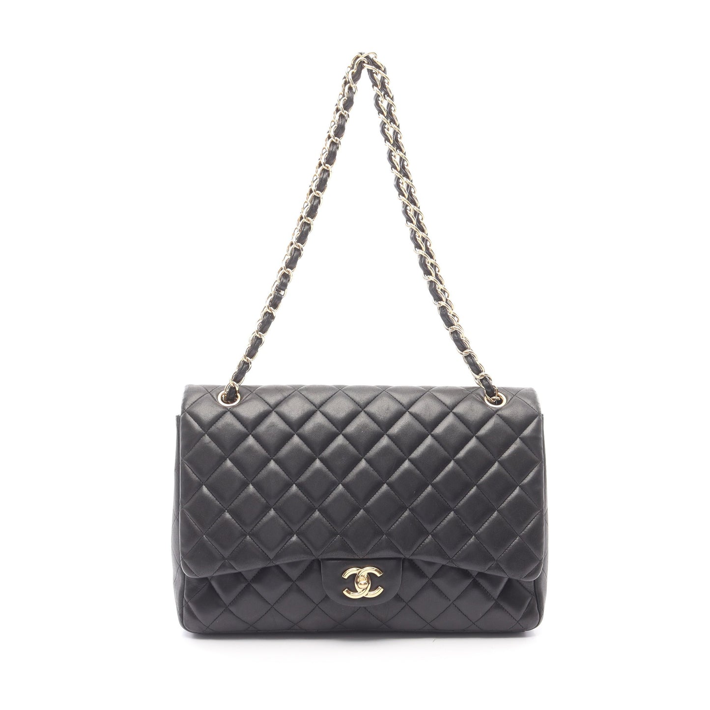 デカマトラッセ 30 シングルフラップ Wチェーンショルダーバッグ ラムスキン ブラック ゴールド金具 シャネル バッグ CHANEL