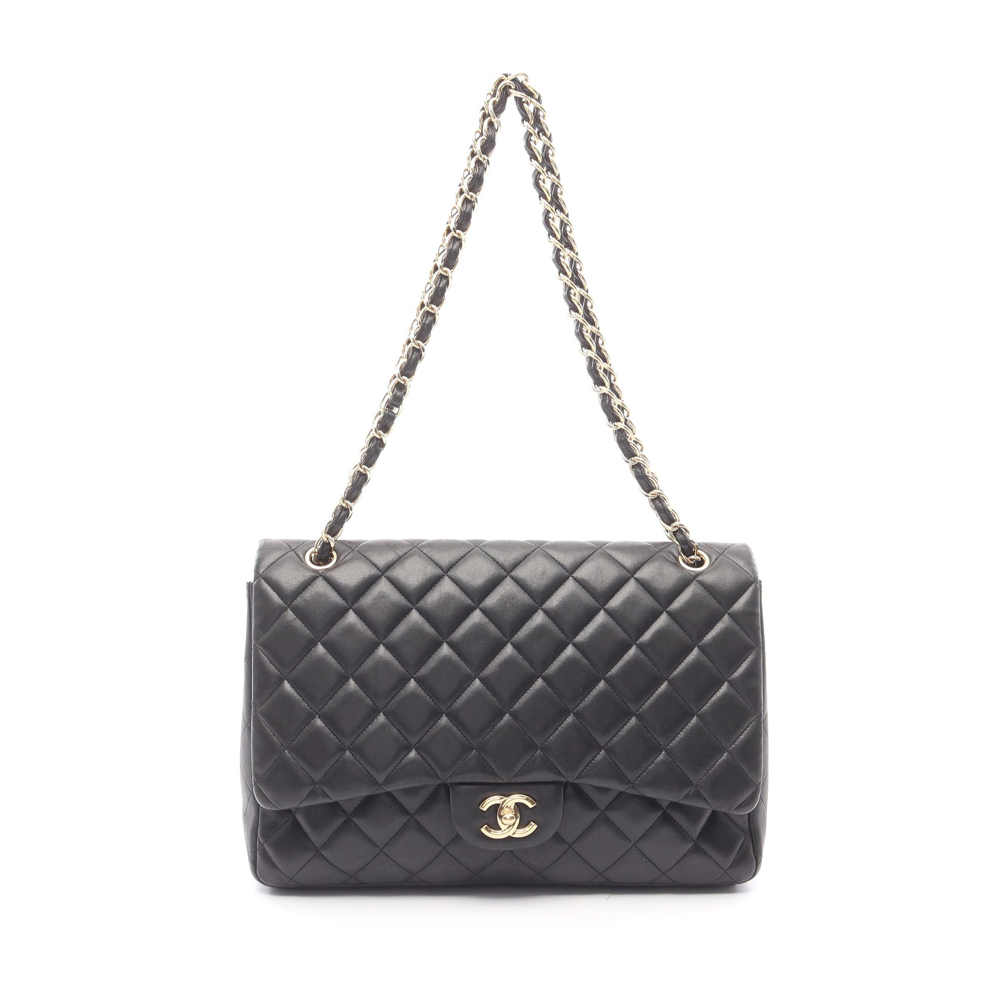 デカマトラッセ 30 シングルフラップ Wチェーンショルダーバッグ ラムスキン ブラック ゴールド金具 シャネル バッグ CHANEL