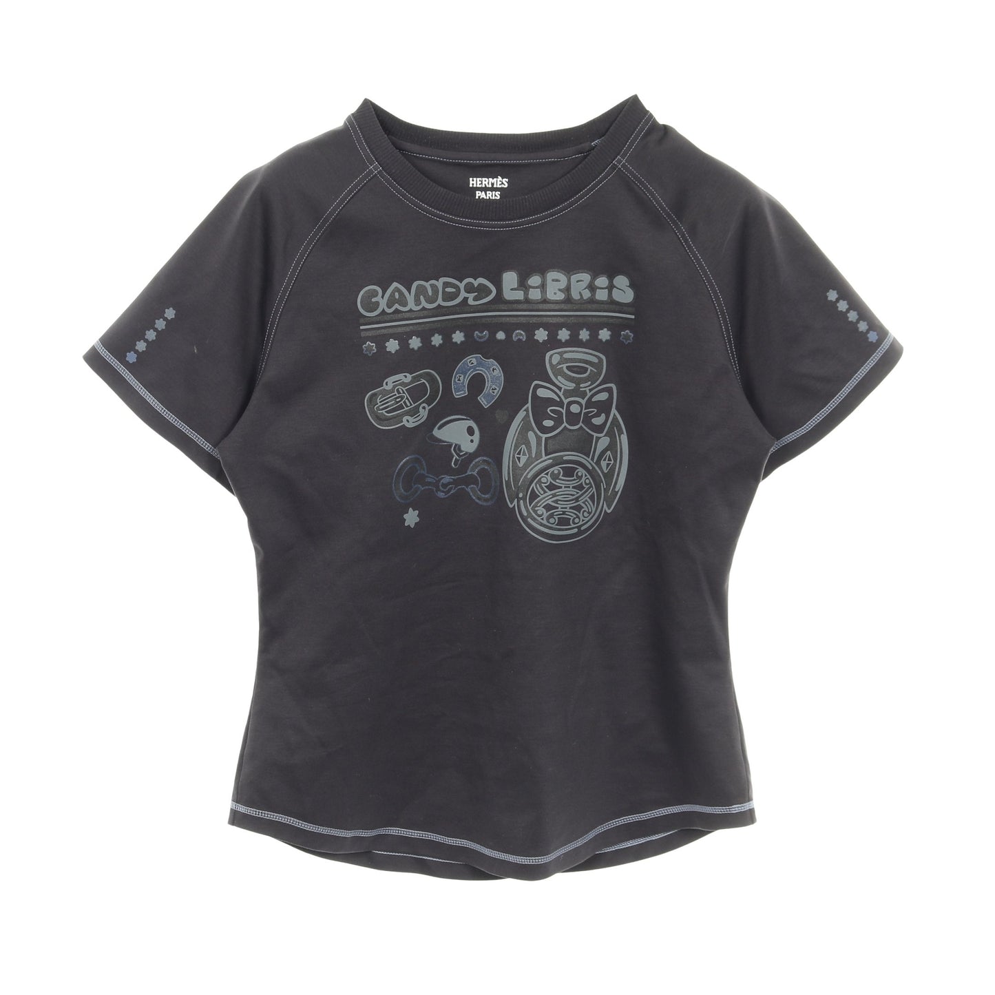 Candy Libris Tシャツ クルーネック 半袖 ラグランスリーブ コットン ブラック エルメス トップス HERMES