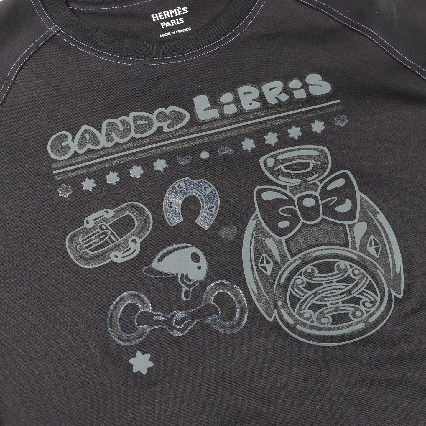 Candy Libris Tシャツ クルーネック 半袖 ラグランスリーブ コットン ブラック エルメス トップス HERMES