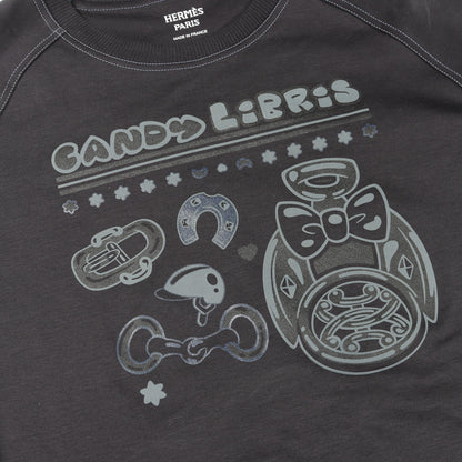 Candy Libris Tシャツ クルーネック 半袖 ラグランスリーブ コットン ブラック エルメス トップス HERMES
