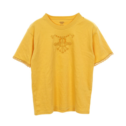Tシャツ クルーネック 半袖 刺繍 コットン イエロー 透かし エルメス トップス HERMES