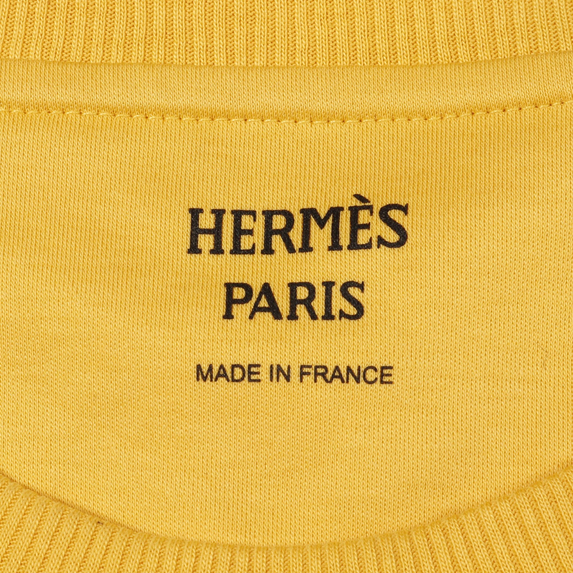 Tシャツ クルーネック 半袖 刺繍 コットン イエロー 透かし エルメス トップス HERMES