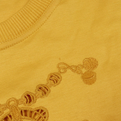 Tシャツ クルーネック 半袖 刺繍 コットン イエロー 透かし エルメス トップス HERMES