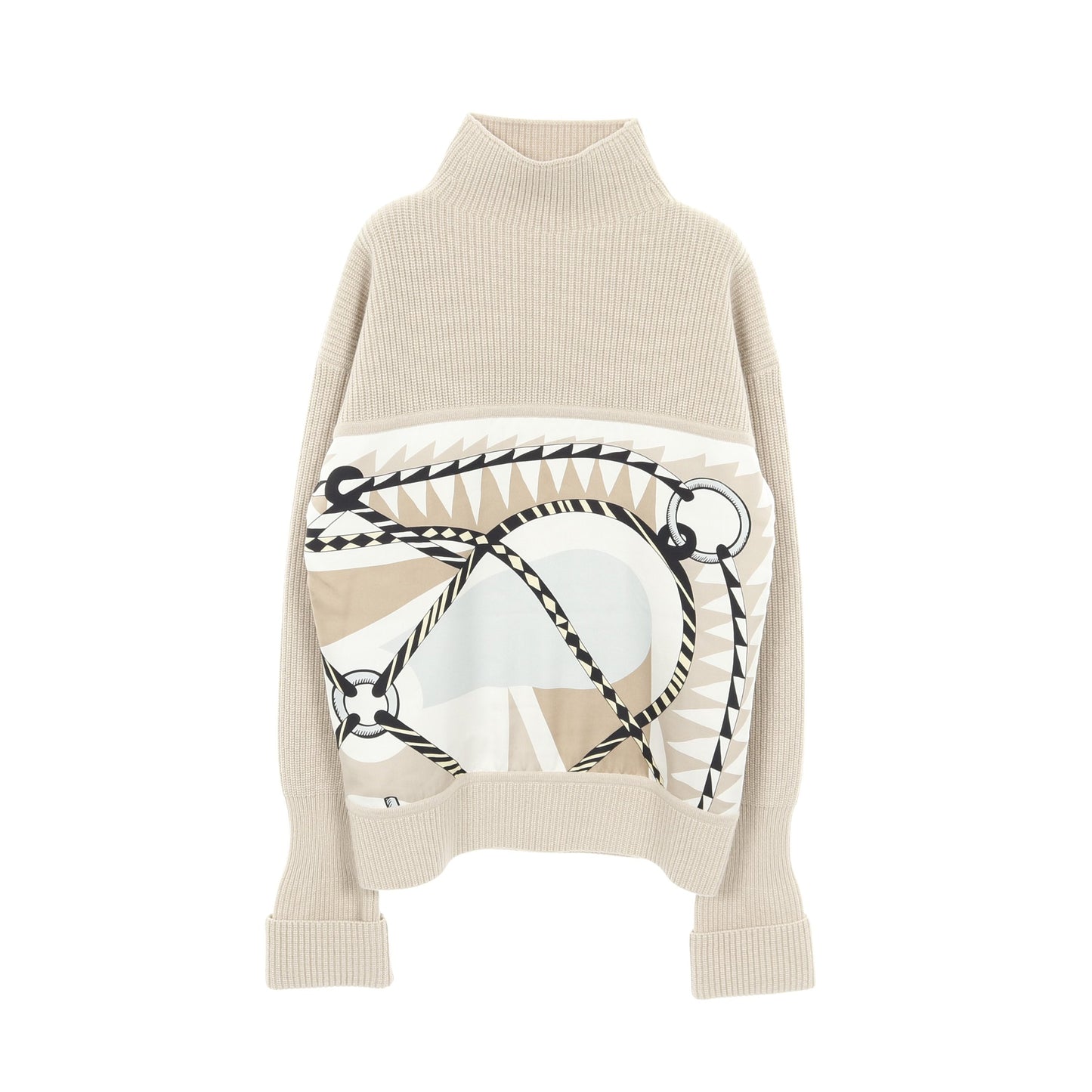 ツイルレーヌ Figure Artistique ニット ハイネック ウール カシミヤ シルク ベージュ マルチカラー スカーフ切替 エルメス トップス HERMES