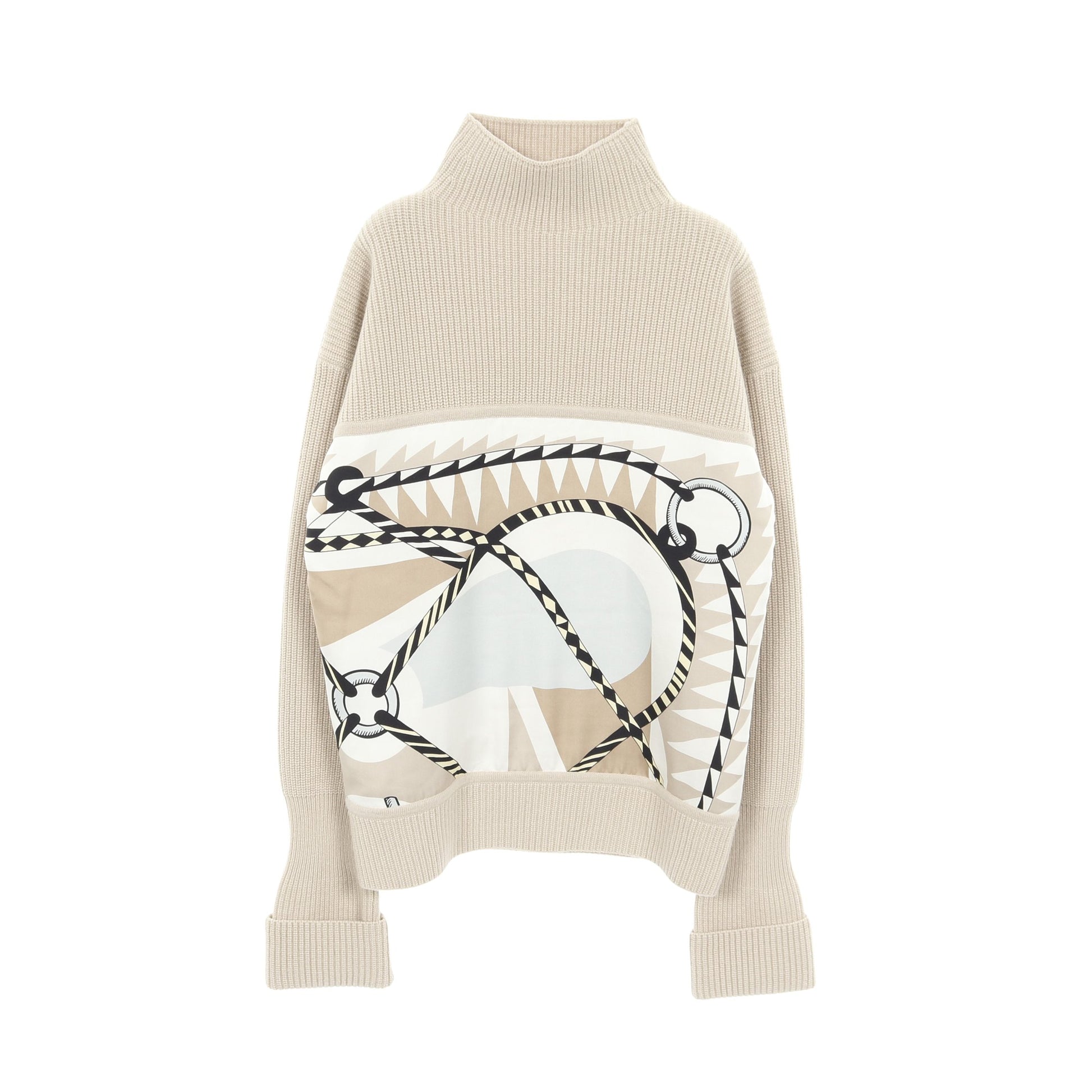 ツイルレーヌ Figure Artistique ニット ハイネック ウール カシミヤ シルク ベージュ マルチカラー スカーフ切替 エルメス トップス HERMES