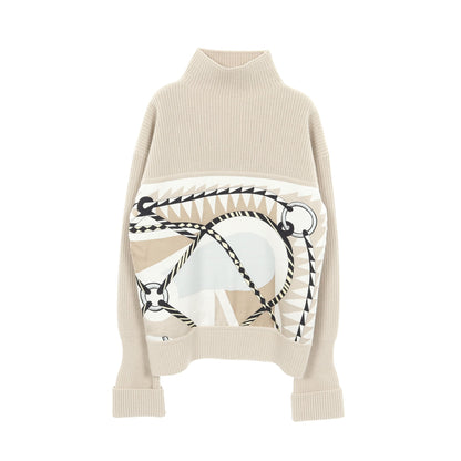 ツイルレーヌ Figure Artistique ニット ハイネック ウール カシミヤ シルク ベージュ マルチカラー スカーフ切替 エルメス トップス HERMES