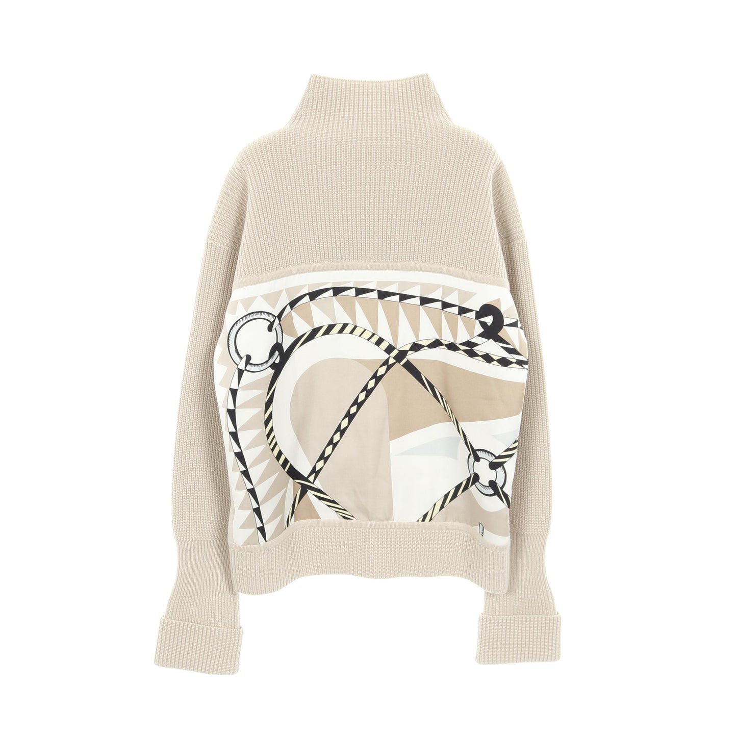 ツイルレーヌ Figure Artistique ニット ハイネック ウール カシミヤ シルク ベージュ マルチカラー スカーフ切替 エルメス トップス HERMES