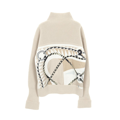ツイルレーヌ Figure Artistique ニット ハイネック ウール カシミヤ シルク ベージュ マルチカラー スカーフ切替 エルメス トップス HERMES
