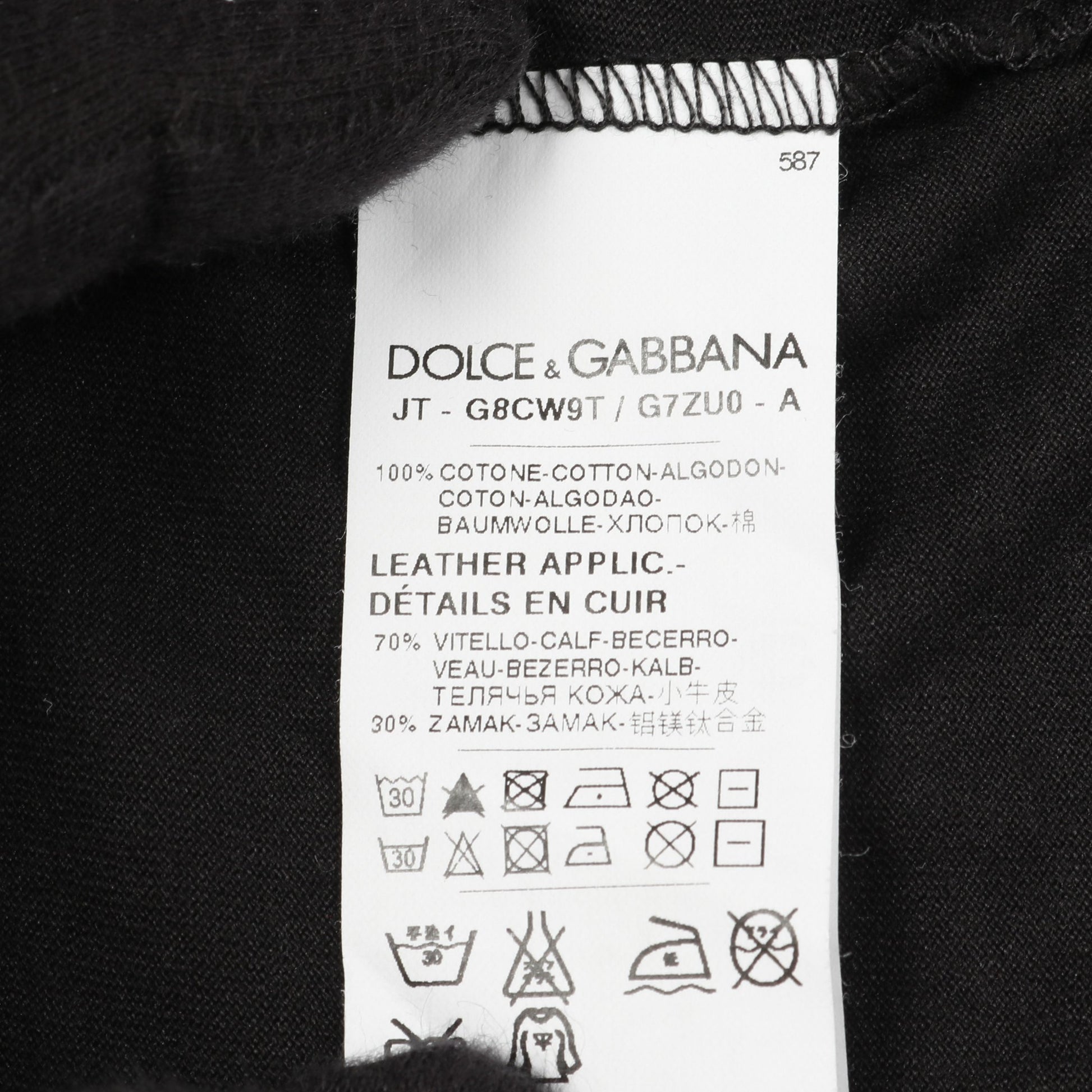 Tシャツ クルーネック 半袖 コットン ブラック ドルチェアンドガッバーナ トップス DOLCE&GABBANA