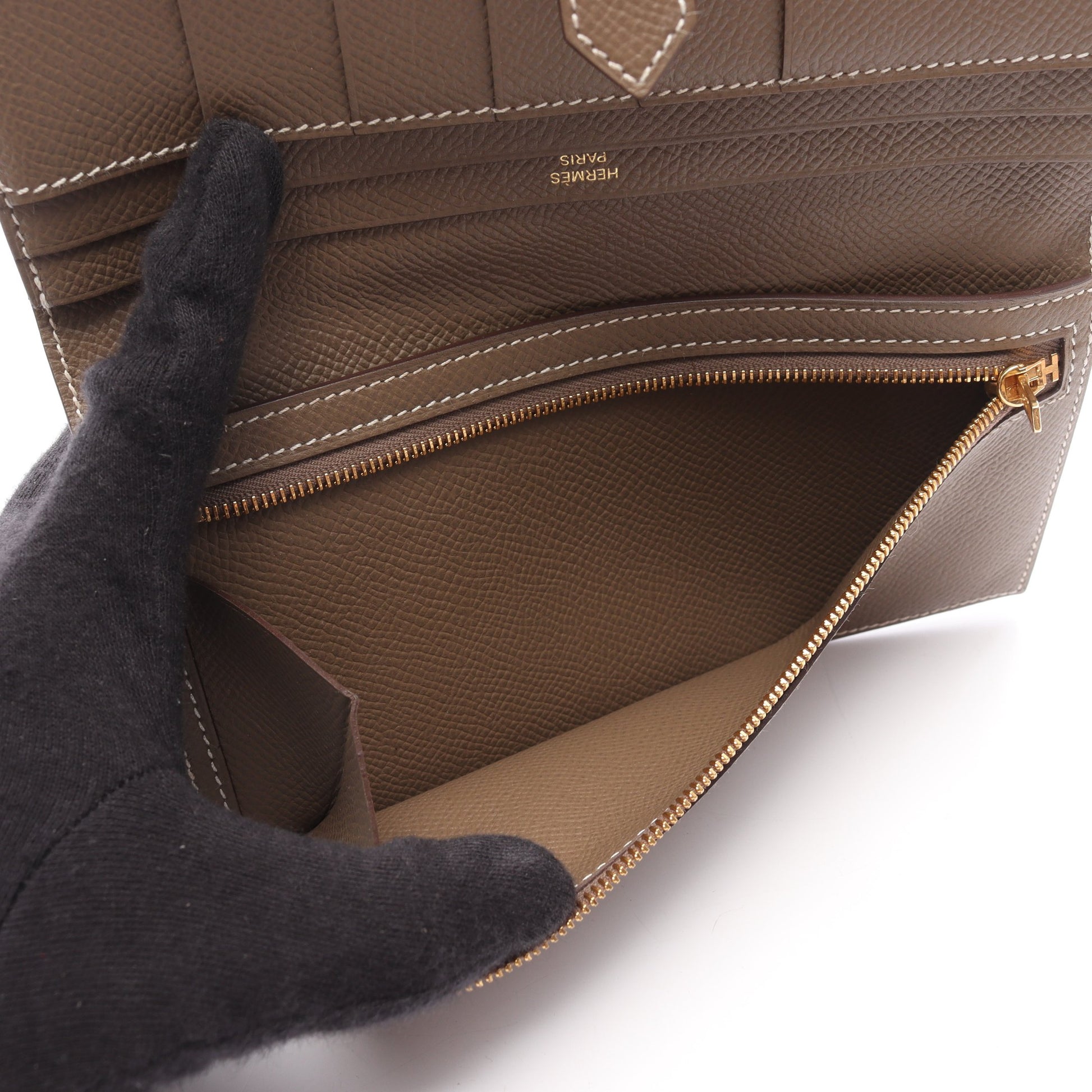 ベアンスフレ エトゥープ 二つ折り長財布 ヴォーエプソン グレーブラウン ゴールド金具 C刻印 エルメス 財布・小物 HERMES