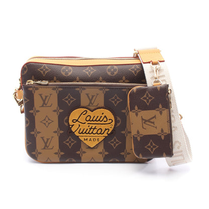 LOUIS VUITTON × NIGO トリオ メッセンジャー モノグラムストライプ LVスクエアード ショルダーバッグ PVC レザー ブラウン ルイヴィトン バッグ LOUIS VUITTON