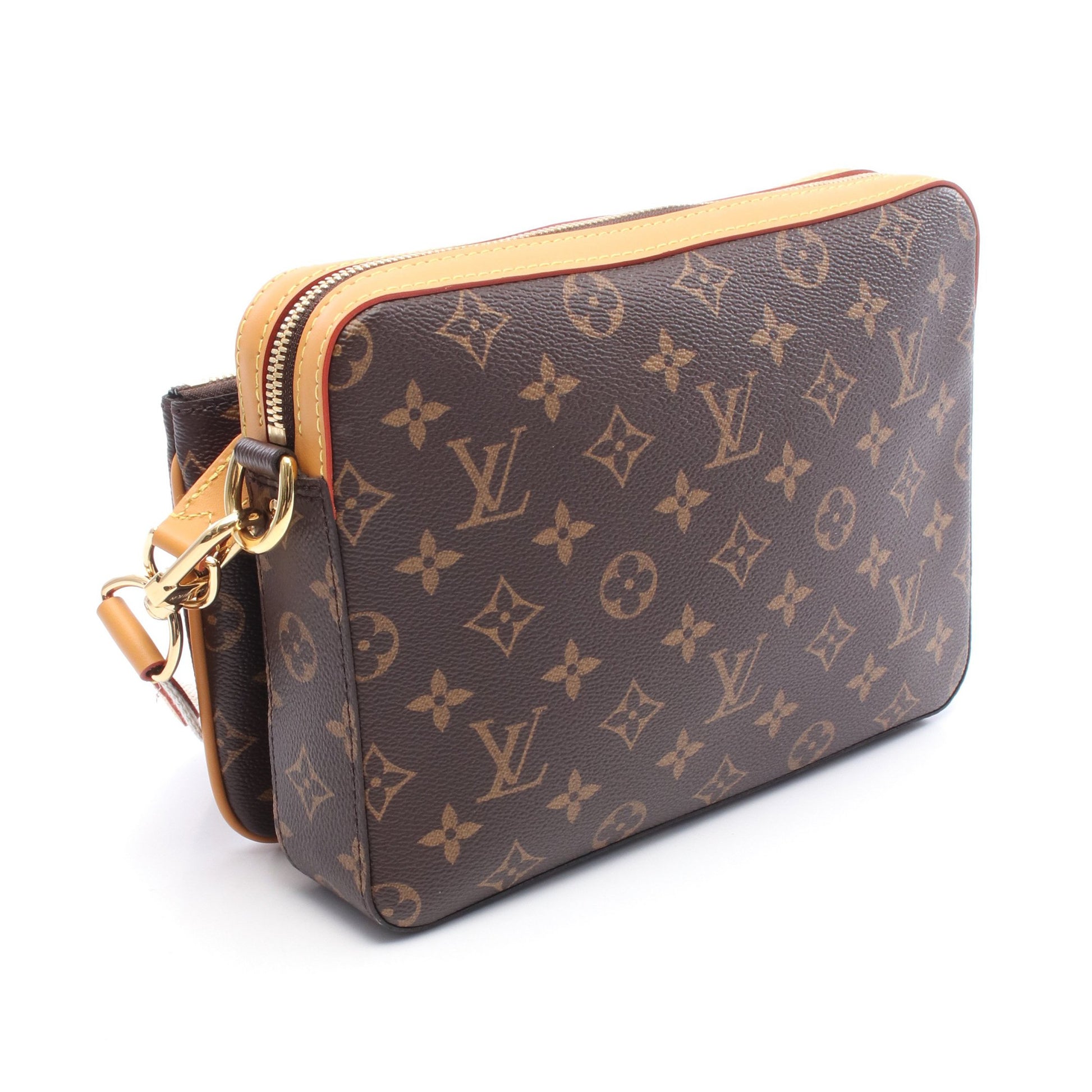 LOUIS VUITTON × NIGO トリオ メッセンジャー モノグラムストライプ LVスクエアード ショルダーバッグ PVC レザー ブラウン ルイヴィトン バッグ LOUIS VUITTON
