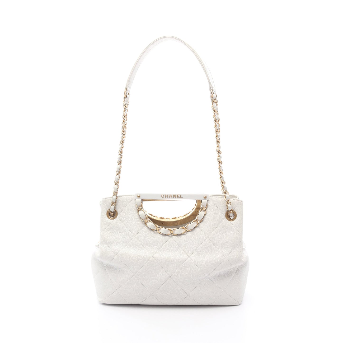 マトラッセ チェーンショルダーバッグ キャビアスキン ホワイト ゴールド金具 2WAY バッグ CHANEL