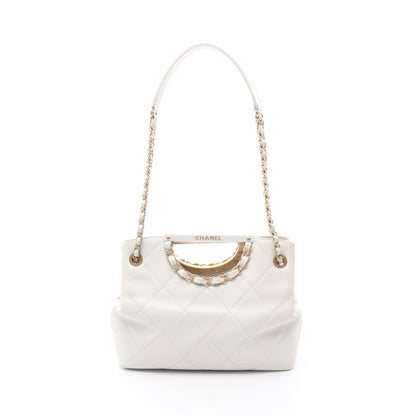 マトラッセ チェーンショルダーバッグ キャビアスキン ホワイト ゴールド金具 2WAY バッグ CHANEL
