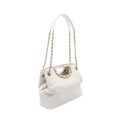 マトラッセ チェーンショルダーバッグ キャビアスキン ホワイト ゴールド金具 2WAY バッグ CHANEL