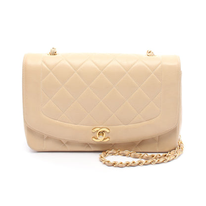 マトラッセ ダイアナフラップ チェーンショルダーバッグ ラムスキン ベージュ ゴールド金具 シャネル バッグ CHANEL