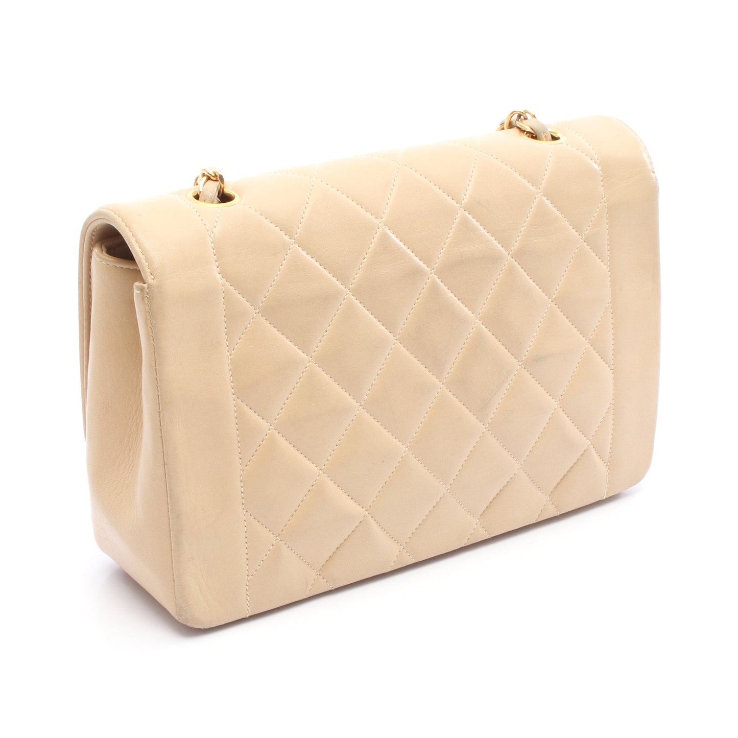 マトラッセ ダイアナフラップ チェーンショルダーバッグ ラムスキン ベージュ ゴールド金具 シャネル バッグ CHANEL
