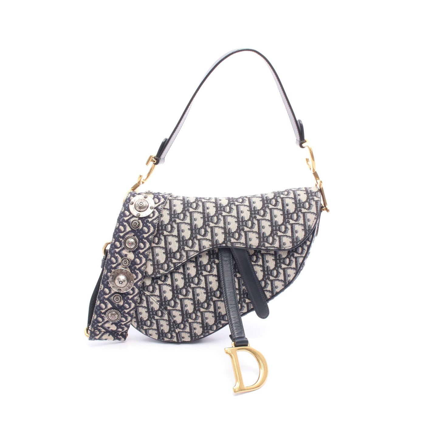 サドルバッグ オブリークジャカード ハンドバッグ キャンバス レザー ネイビー グレー 2WAY クリスチャンディオール バッグ Christian Dior