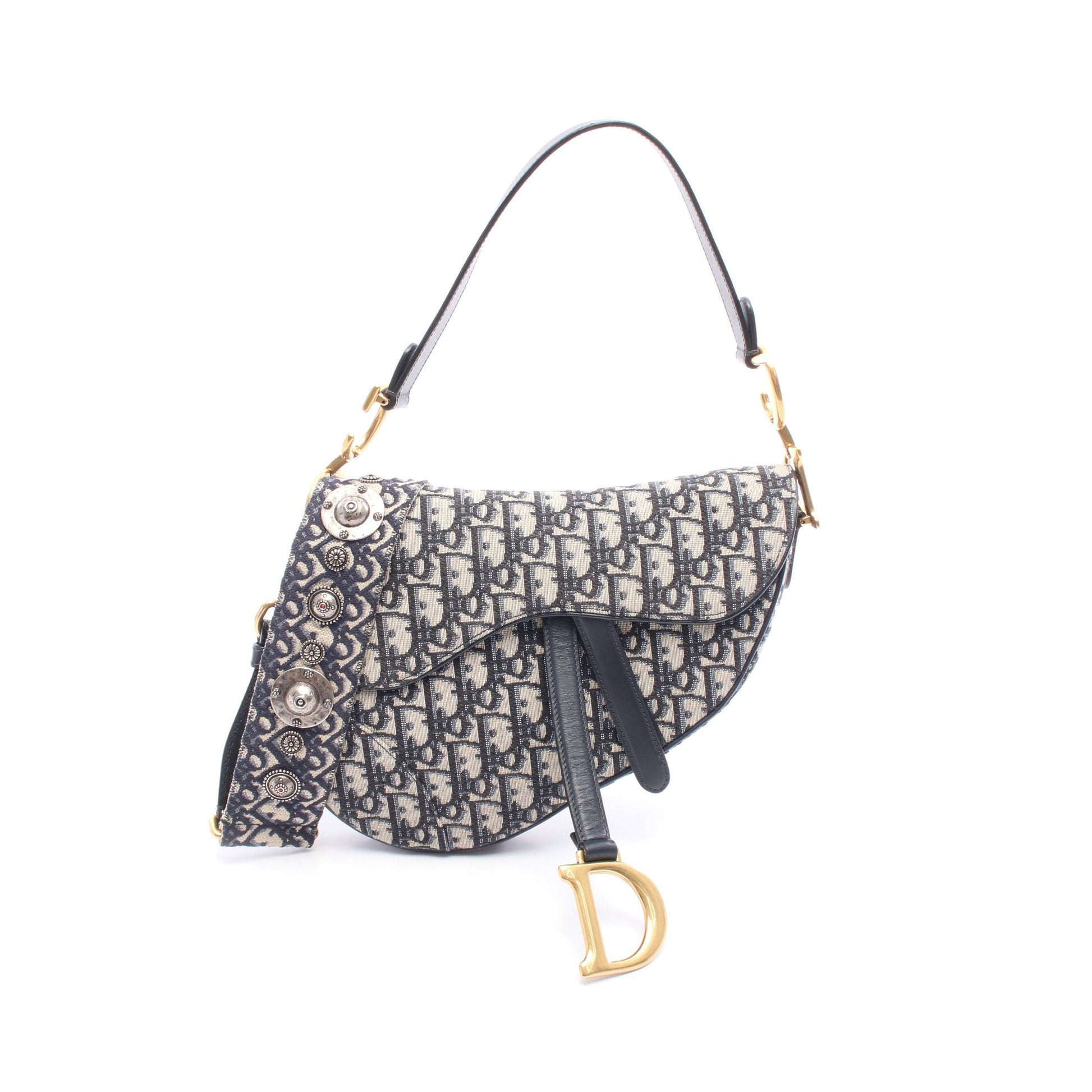 サドルバッグ オブリークジャカード ハンドバッグ キャンバス レザー ネイビー グレー 2WAY クリスチャンディオール バッグ Christian Dior