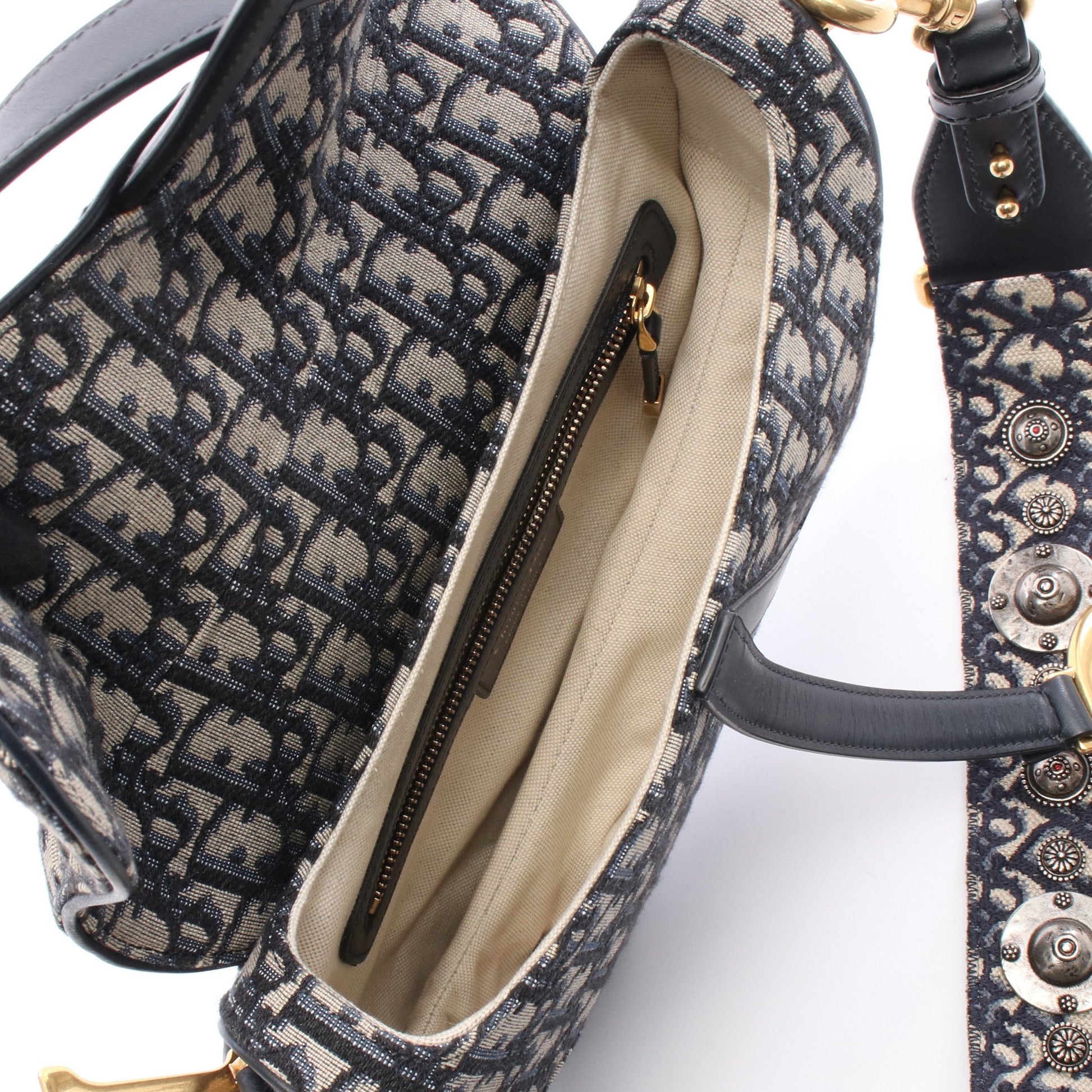 サドルバッグ オブリークジャカード ハンドバッグ キャンバス レザー ネイビー グレー 2WAY クリスチャンディオール バッグ Christian Dior