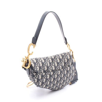 サドルバッグ オブリークジャカード ハンドバッグ キャンバス レザー ネイビー グレー 2WAY クリスチャンディオール バッグ Christian Dior