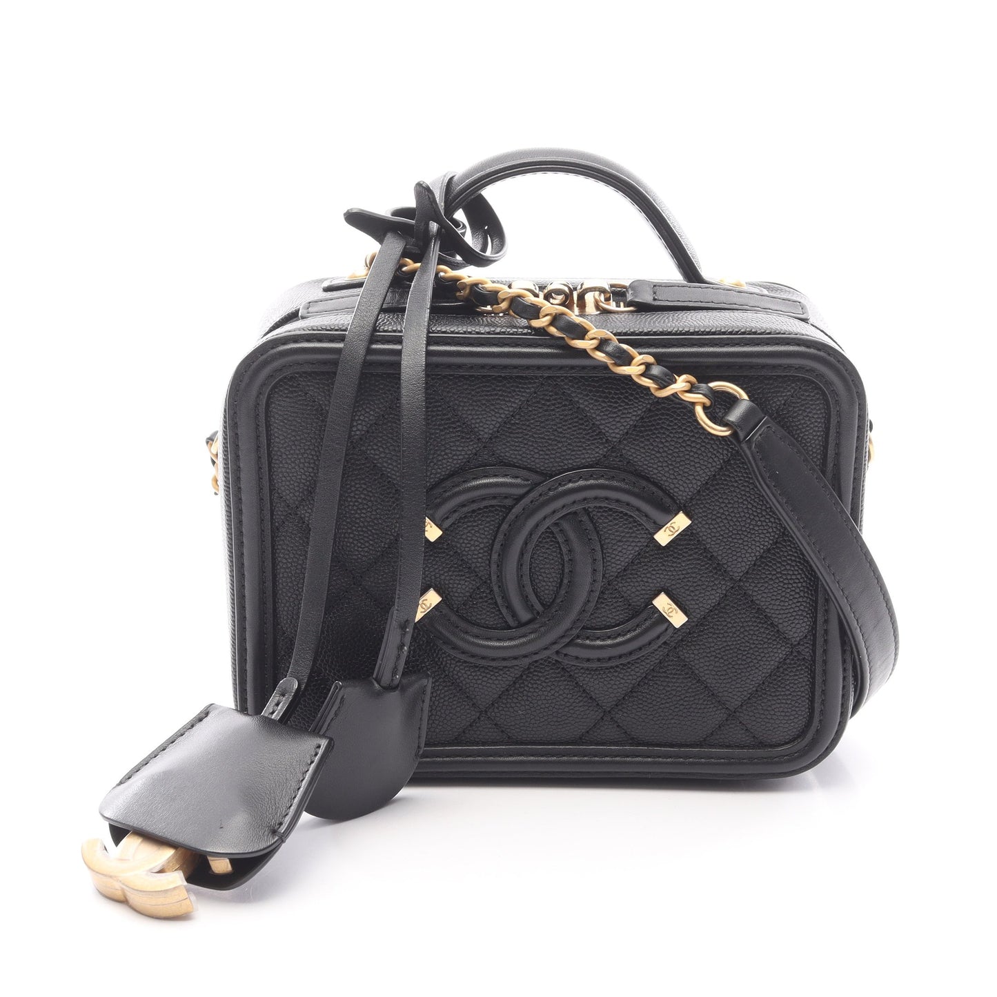 CCフィグリー バニティバッグ チェーンショルダーバッグ キャビアスキン ブラック ゴールド金具 シャネル バッグ CHANEL