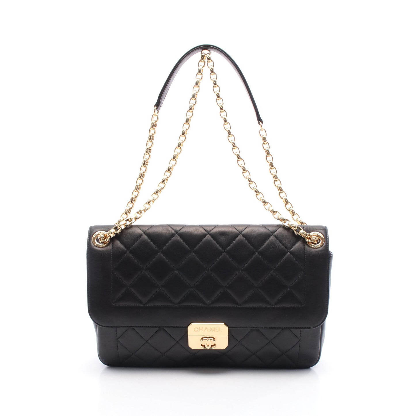 マトラッセ チェーンショルダーバッグ ラムスキン ブラック ゴールド金具 シャネル バッグ CHANEL