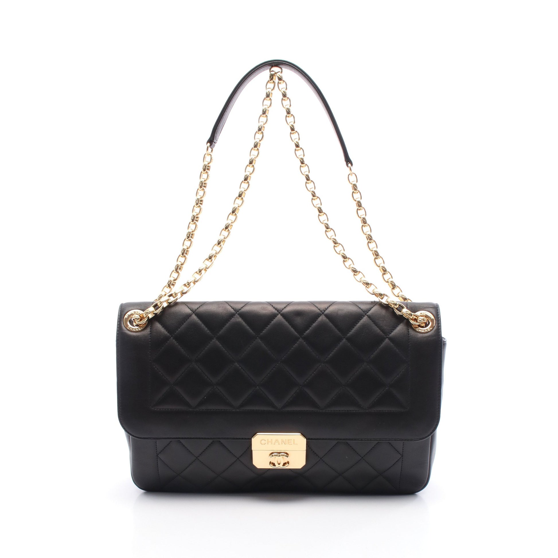 マトラッセ チェーンショルダーバッグ ラムスキン ブラック ゴールド金具 シャネル バッグ CHANEL