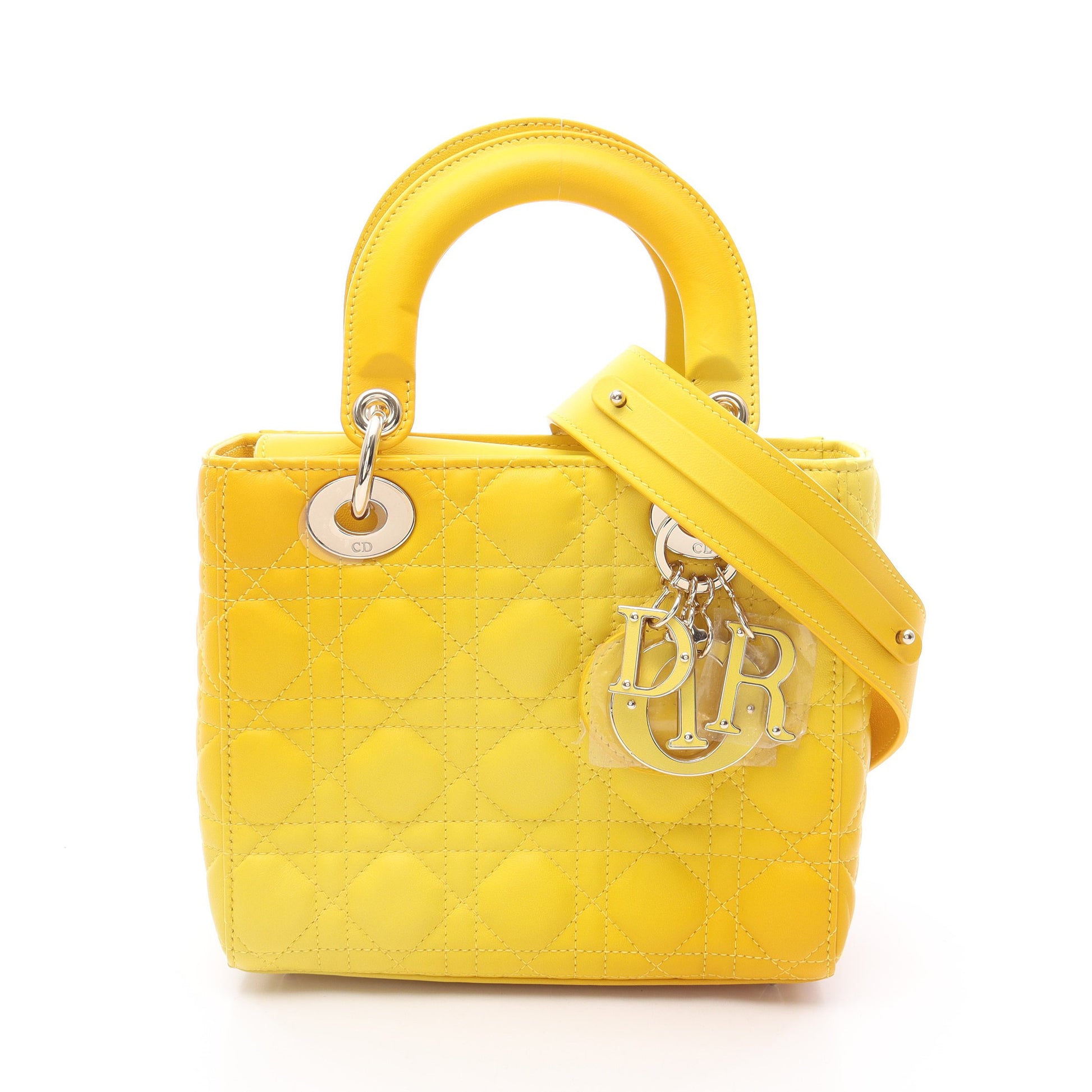 レディディオール スモール カナージュ ハンドバッグ レザー ライトイエロー イエロー 2WAY クリスチャンディオール バッグ Christian Dior