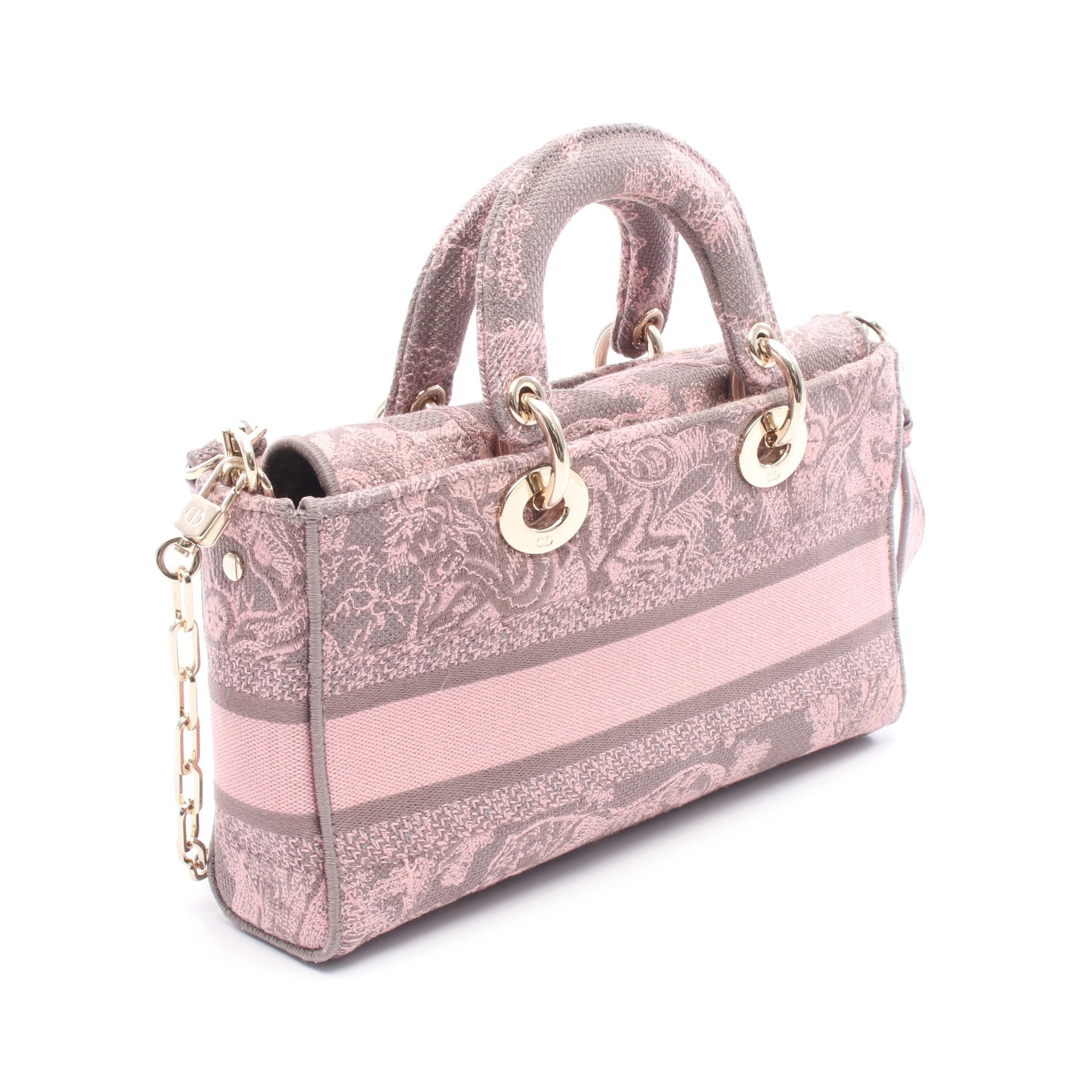 LADY D-JOY ミディアム ハンドバッグ キャンバス グレー ピンク 3WAY