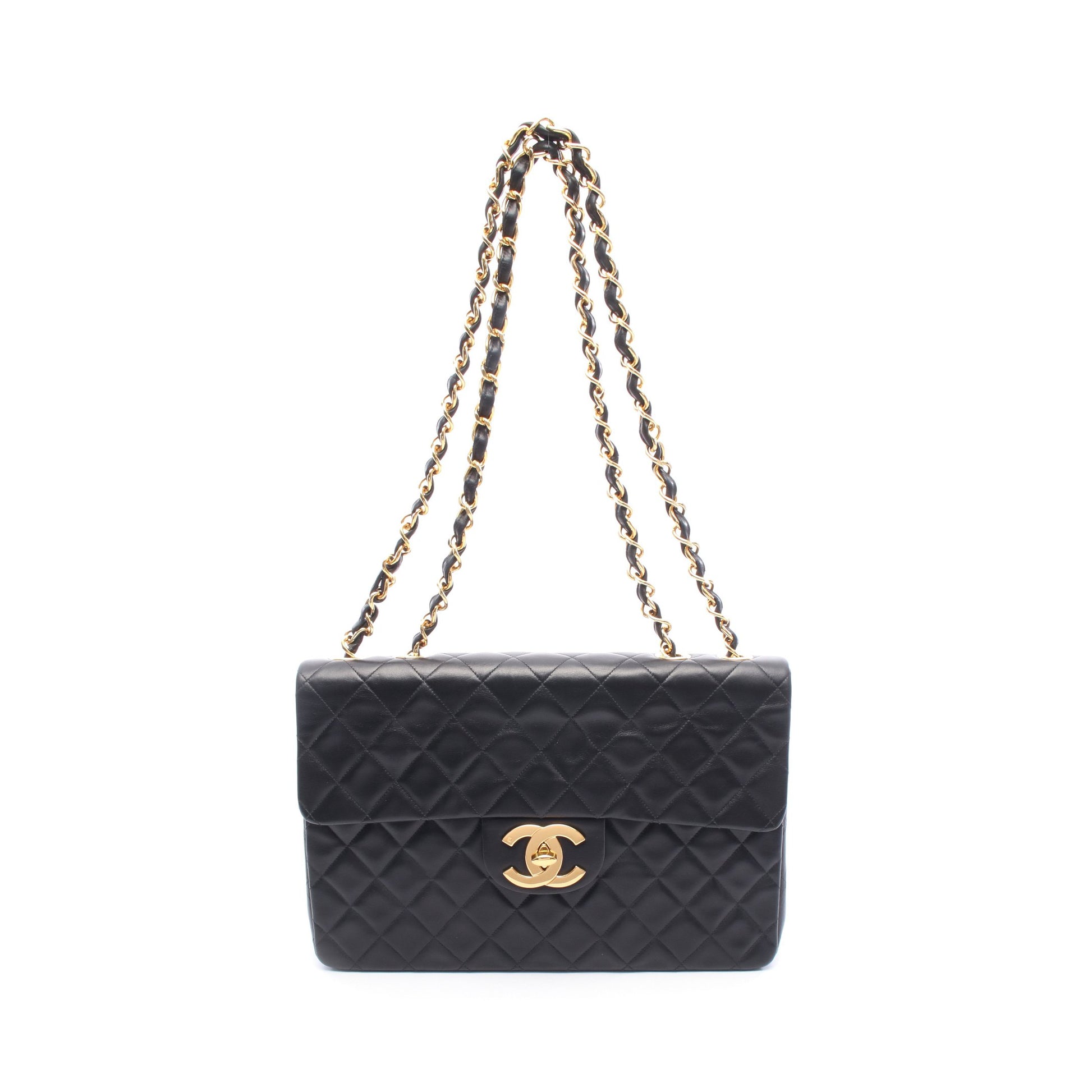 デカマトラッセ34 シングルフラップ Wチェーンショルダーバッグ ラムスキン ブラック ゴールド金具 シャネル バッグ CHANEL