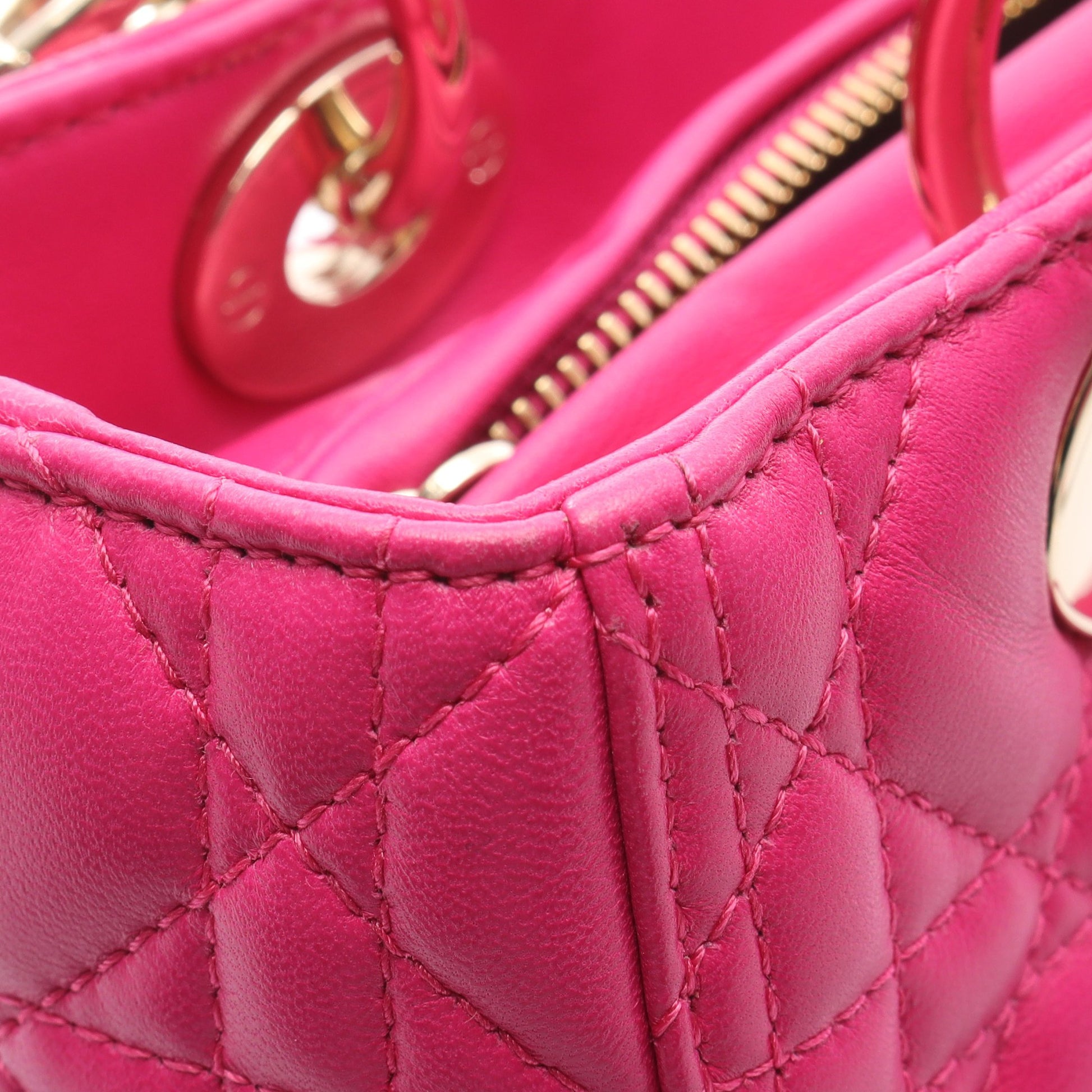 LADY DIOR レディディオール カナージュ ハンドバッグ レザー ピンクパープル 2WAY クリスチャンディオール バッグ Christian Dior