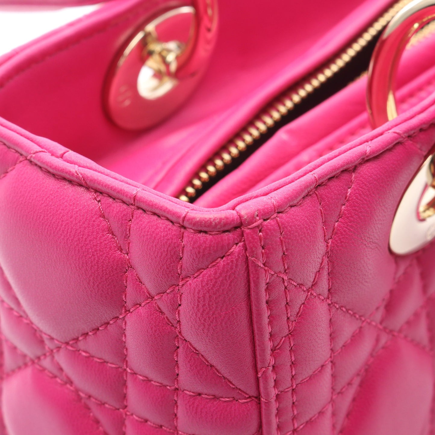 LADY DIOR レディディオール カナージュ ハンドバッグ レザー ピンクパープル 2WAY クリスチャンディオール バッグ Christian Dior