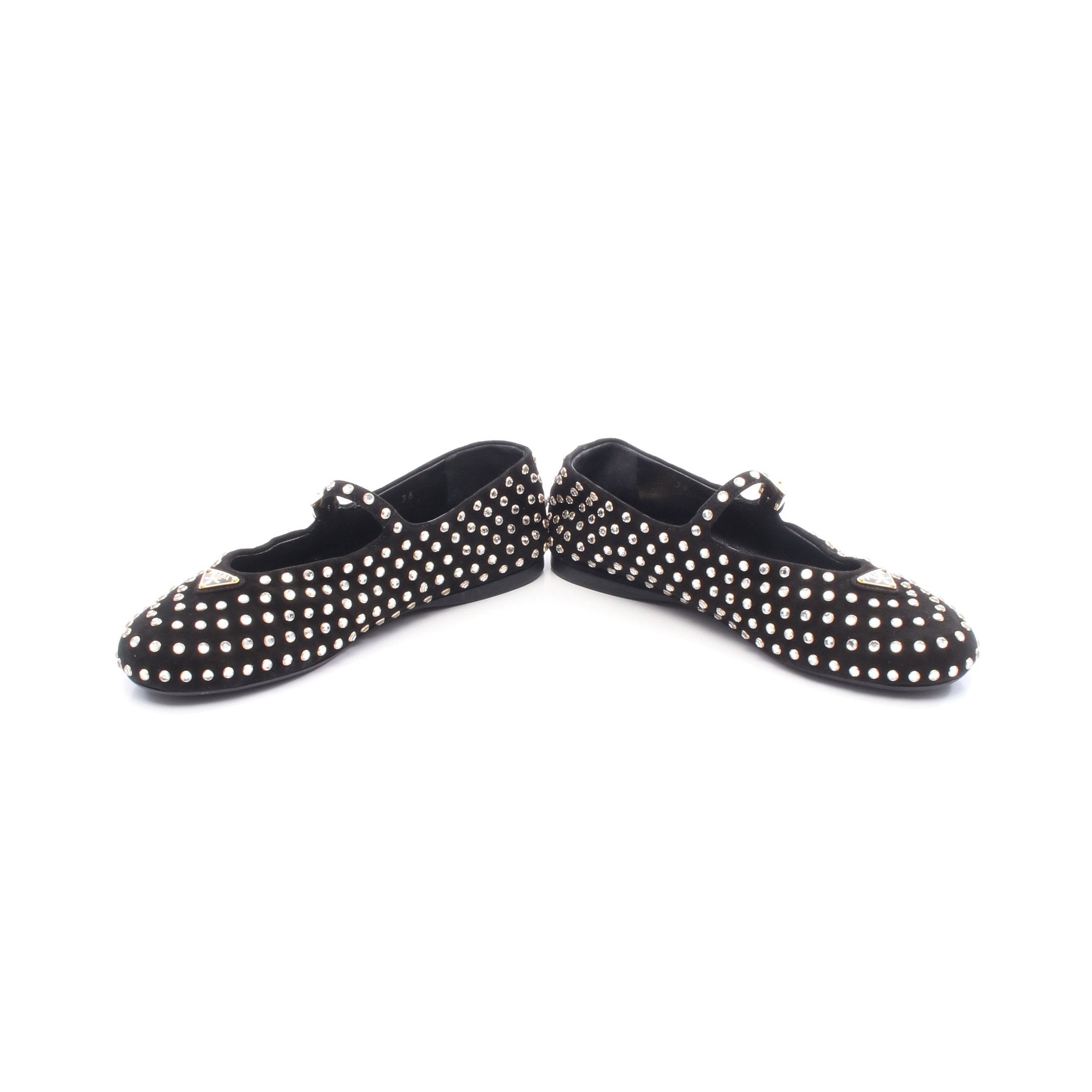 バレエシューズ フラットシューズ スエード ラインストーン ブラック