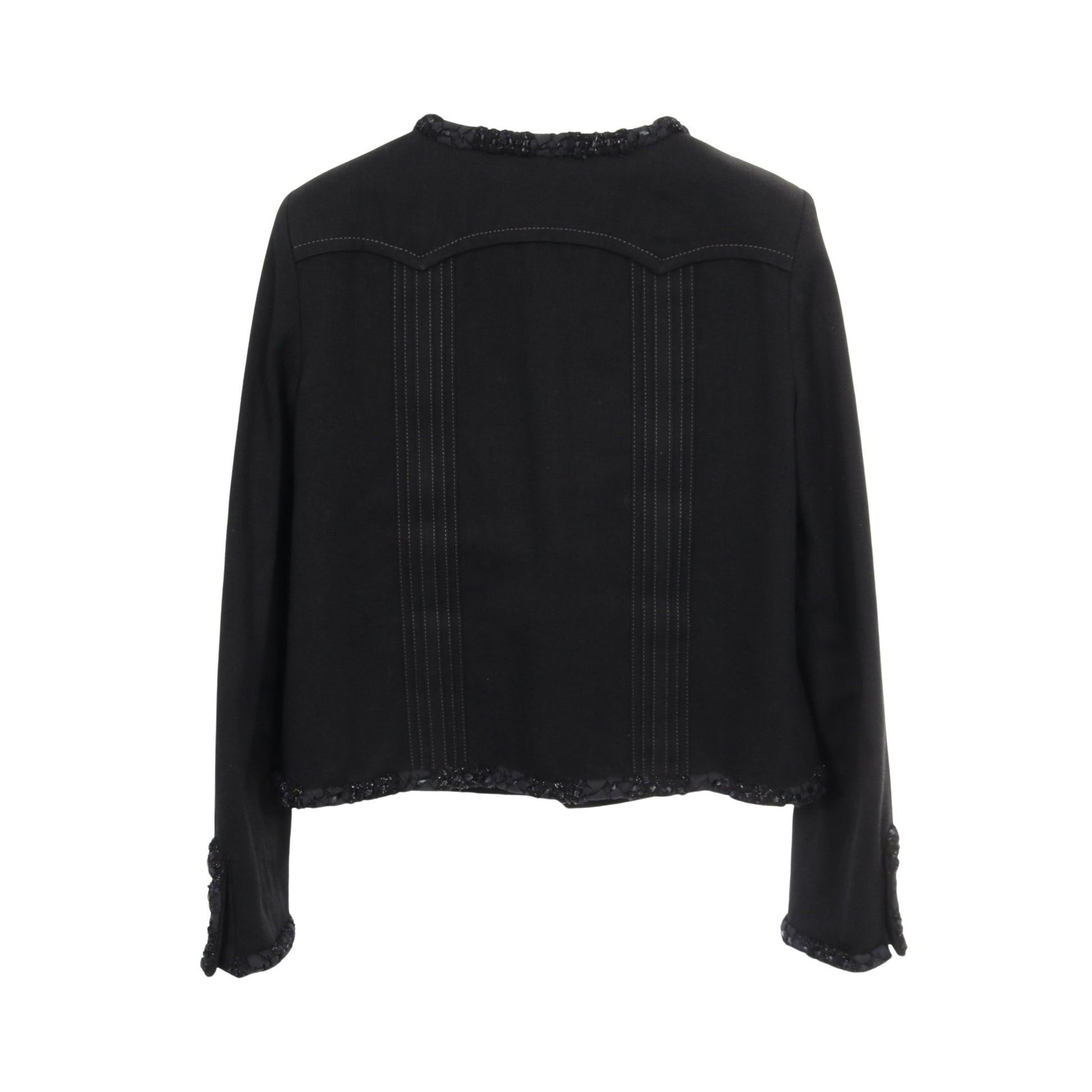 デニム ノーカラージャケット コットン ブラック ロゴボタン シャネル アウター CHANEL