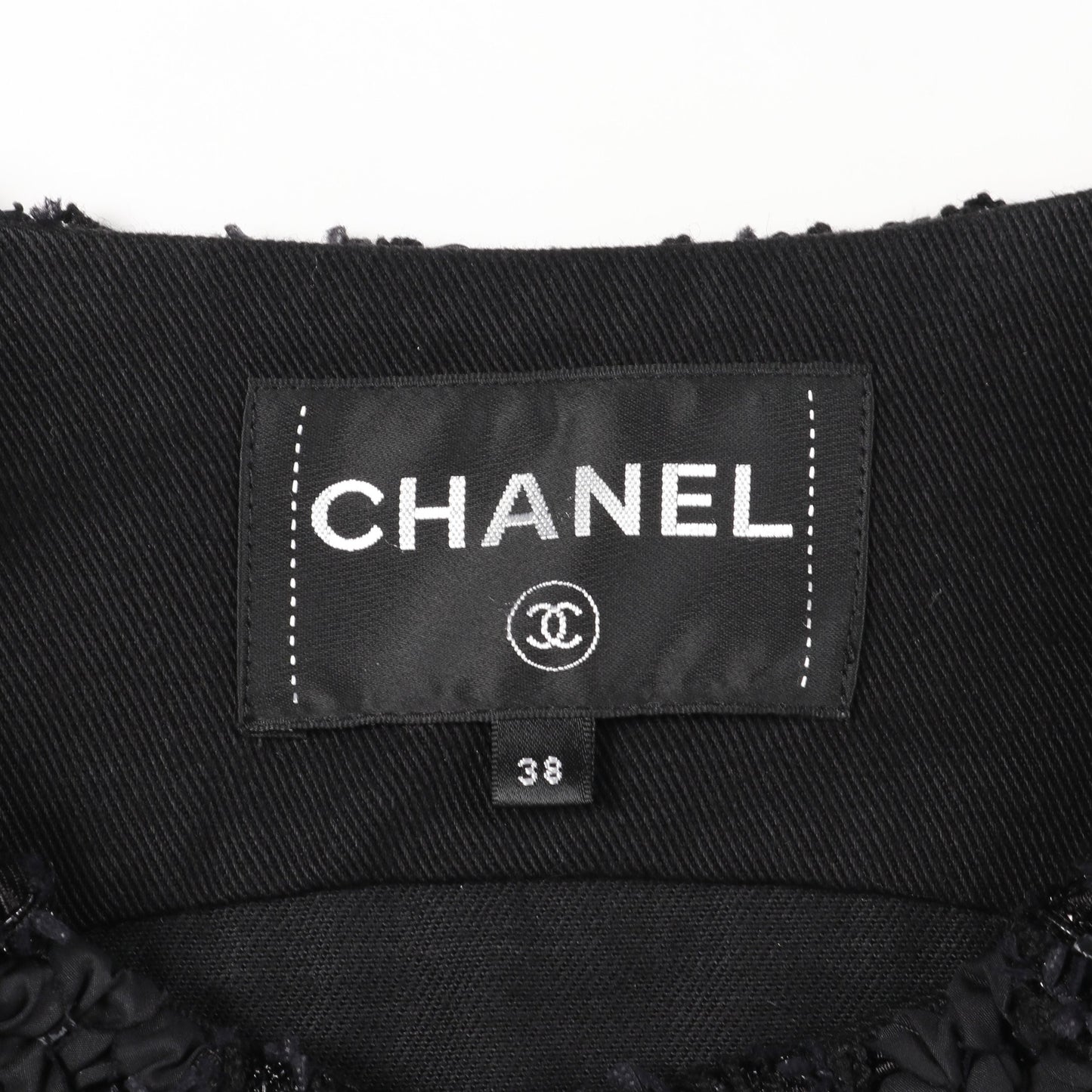 デニム ノーカラージャケット コットン ブラック ロゴボタン シャネル アウター CHANEL