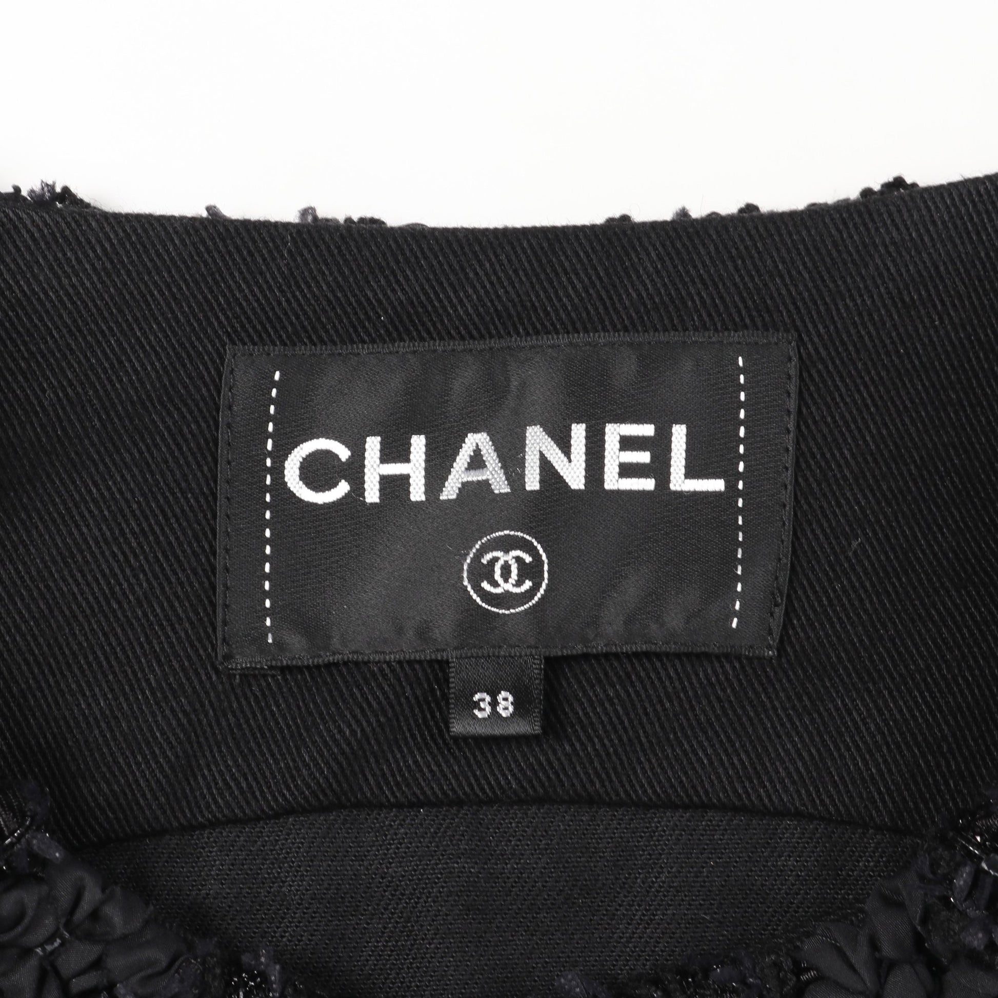 デニム ノーカラージャケット コットン ブラック ロゴボタン シャネル アウター CHANEL