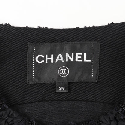 デニム ノーカラージャケット コットン ブラック ロゴボタン シャネル アウター CHANEL