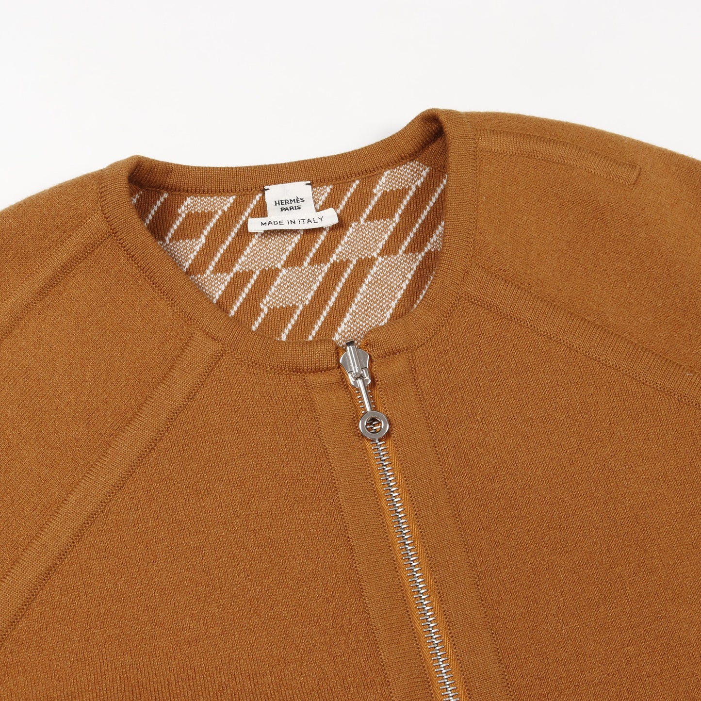 H柄 ジップアップ ニット ノーカラージャケット カシミヤ イエローブラウン リバーシブル エルメス アウター HERMES