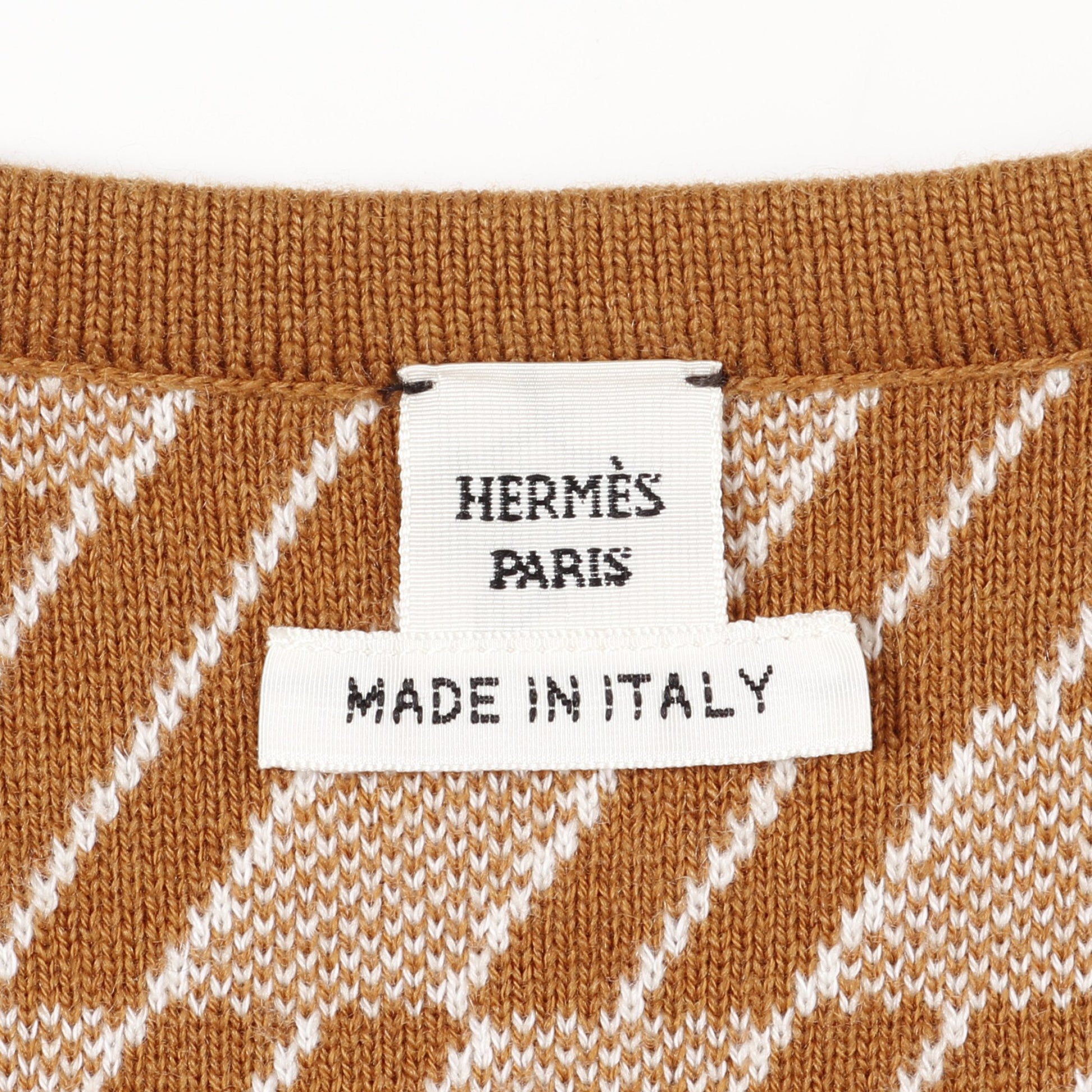 H柄 ジップアップ ニット ノーカラージャケット カシミヤ イエローブラウン リバーシブル エルメス アウター HERMES