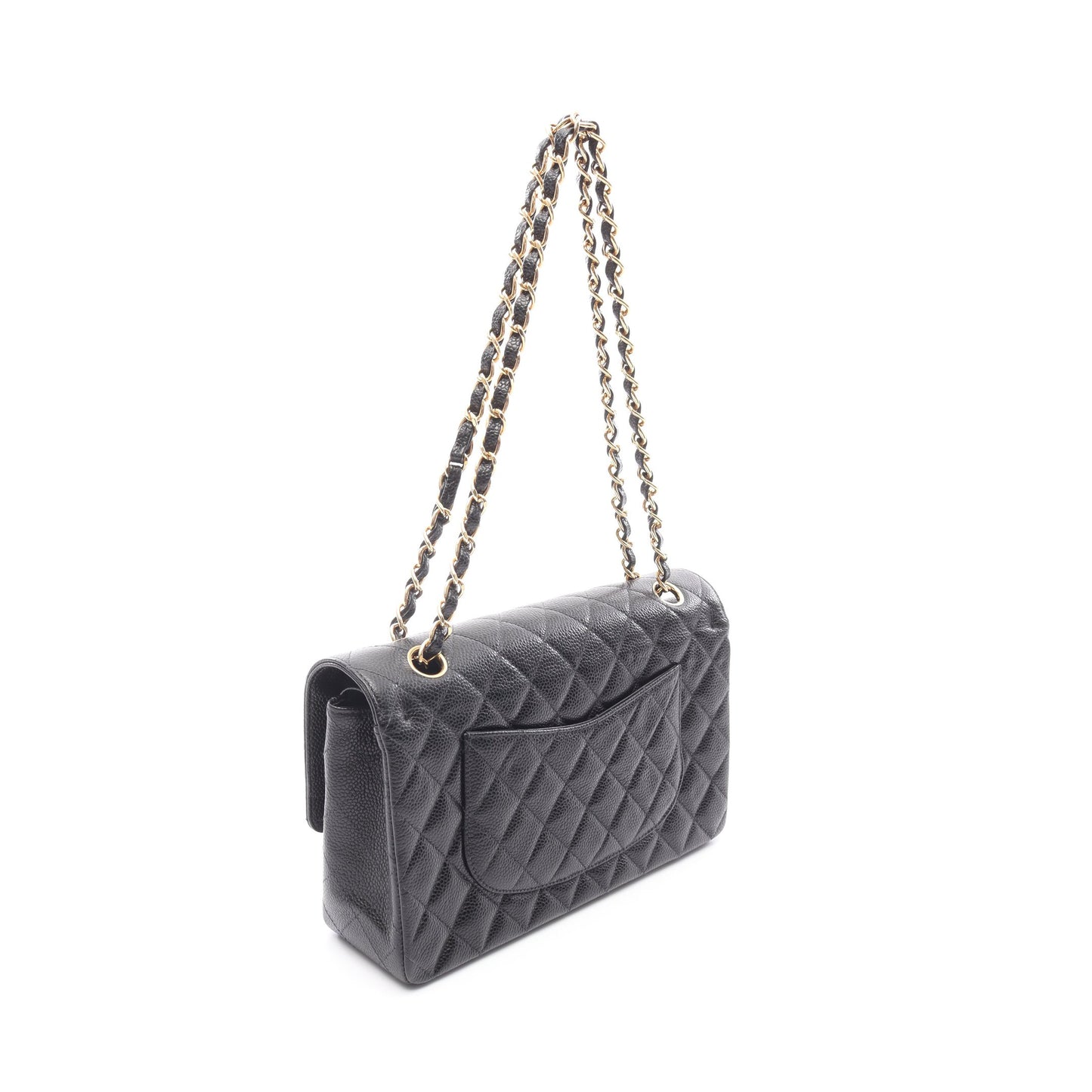 マトラッセ Wフラップ Wチェーンショルダーバッグ キャビアスキン ブラック ゴールド金具 シャネル バッグ CHANEL