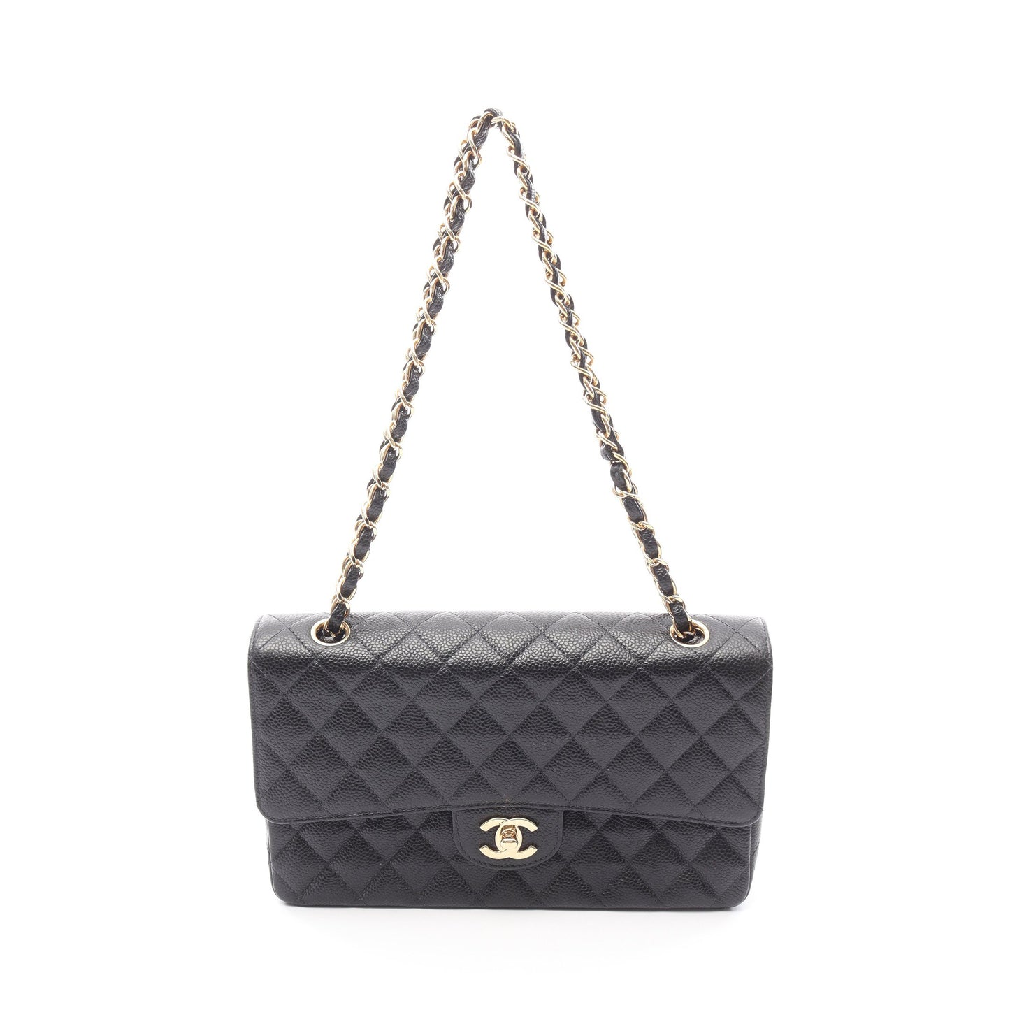 マトラッセ Wフラップ Wチェーンショルダーバッグ キャビアスキン ブラック ゴールド金具 シャネル バッグ CHANEL
