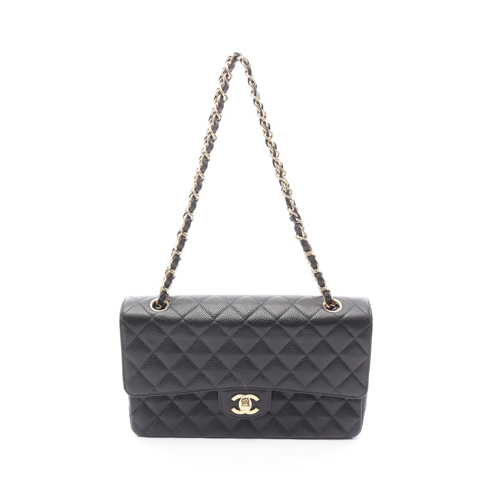 マトラッセ Wフラップ Wチェーンショルダーバッグ キャビアスキン ブラック ゴールド金具 シャネル バッグ CHANEL