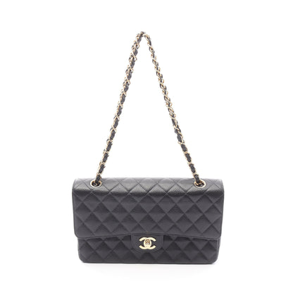 マトラッセ Wフラップ Wチェーンショルダーバッグ キャビアスキン ブラック ゴールド金具 シャネル バッグ CHANEL