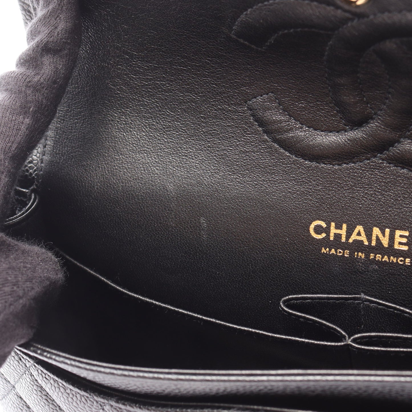 マトラッセ Wフラップ Wチェーンショルダーバッグ キャビアスキン ブラック ゴールド金具 シャネル バッグ CHANEL