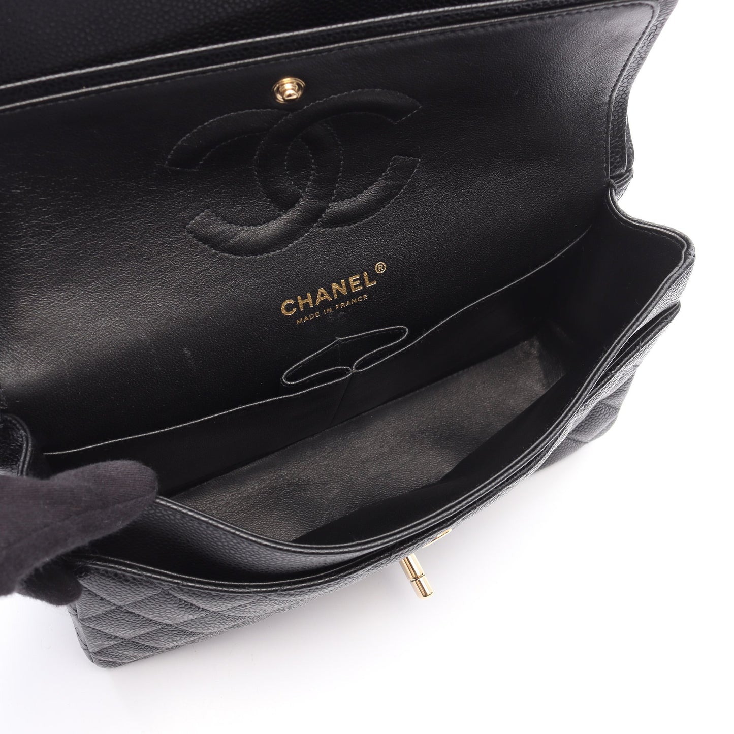 マトラッセ Wフラップ Wチェーンショルダーバッグ キャビアスキン ブラック ゴールド金具 シャネル バッグ CHANEL