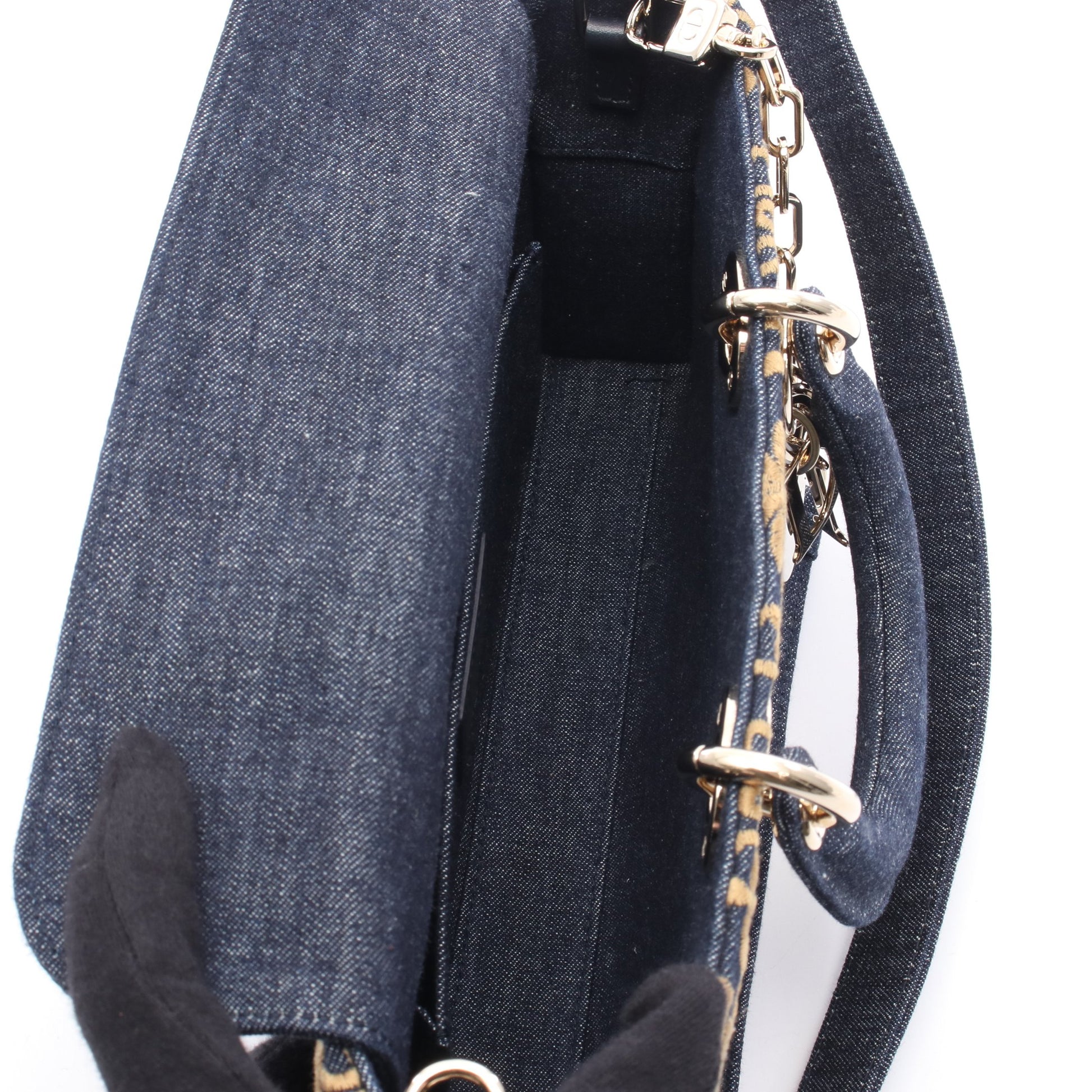 Lady D-Joy ミディアム ハンドバッグ デニム インディゴブルー イエローブラウン 3WAY クリスチャンディオール バッグ Christian Dior