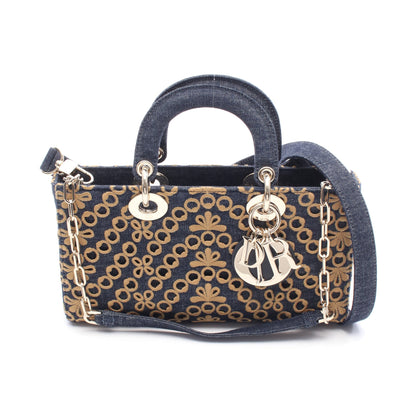 Lady D-Joy ミディアム ハンドバッグ デニム インディゴブルー イエローブラウン 3WAY クリスチャンディオール バッグ Christian Dior
